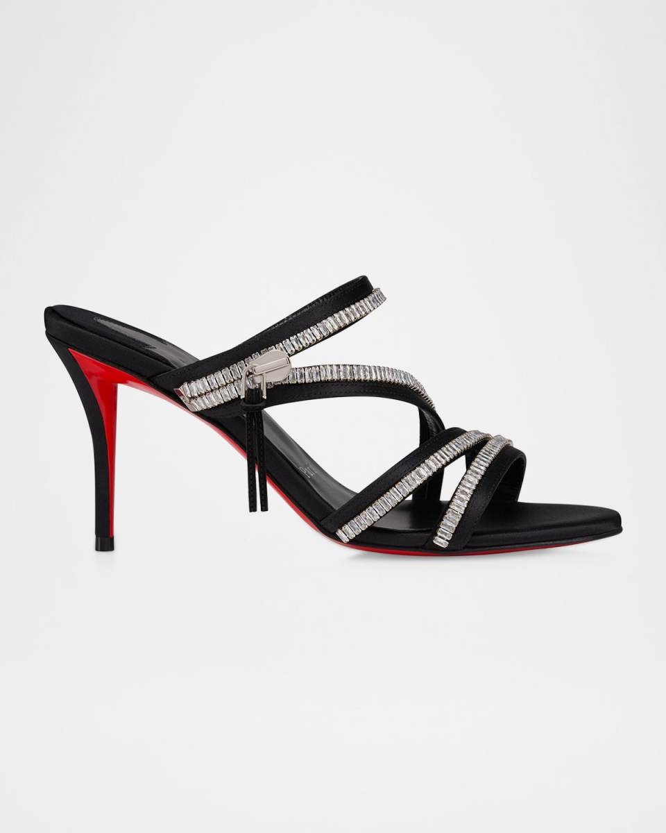 Meryl Zip Strass Satin Red Sole Sandals